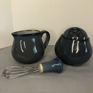 Sango Nova Cream and Sugar Set Blue-Gray‎ Black 3 Piece